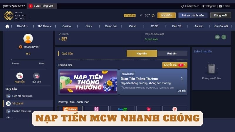 Nạp tiền mcw nhanh chóng